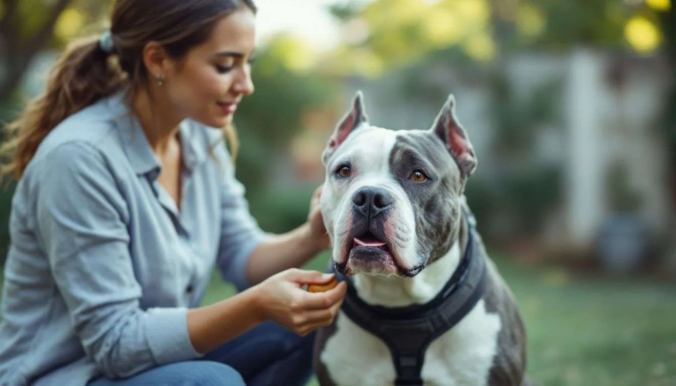 Family with American Bulldog